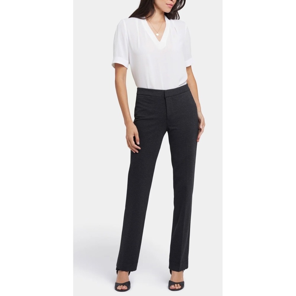 NYDJ Betty Ankle Pants 12 Black Ponte Knit Front Seam Lift Tuck Slim M11Z1814